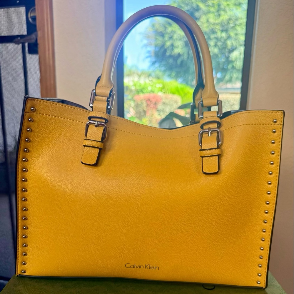 Calvin Klein Yellow Studded Leather Tote